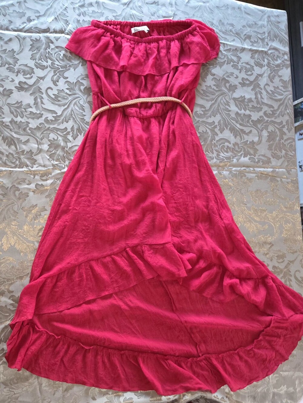 Bluenotes Western Stapless High-Low Ruffle Dress In Fuscia Red